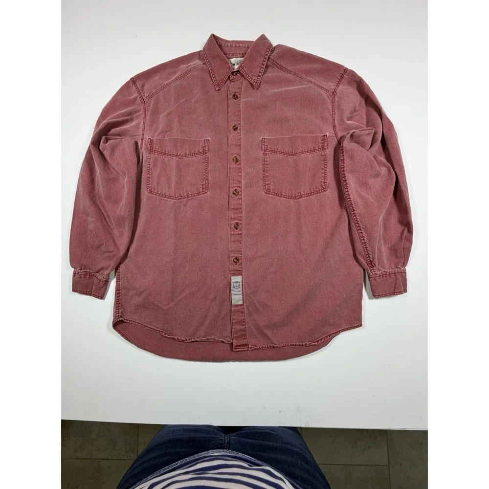 Vintage 90s Levis Denim Shirt Mens Medium Red Faded Washed Button Up Workwear